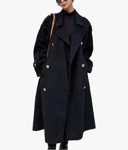 Chouyatou Cappotto Lungo Lana Pea Donna Trench Doppiopetto Taglia S Nuovo - Foto 1 di 4