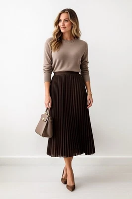 H&M Womens Skirt Size 4 Brown Pleated A-Line Midi Capsule Earthy Whimsical - Image 1 of 4