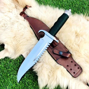 Custom Handmade Replica Rambo Bowie Knife, Hunting Knife With Leather Sheath - Picture 1 of 7