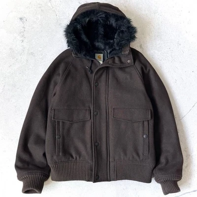 Carhartt M Wool Blouson Jacket Brown Fur Hooded 00s Used - Image 1 of 4