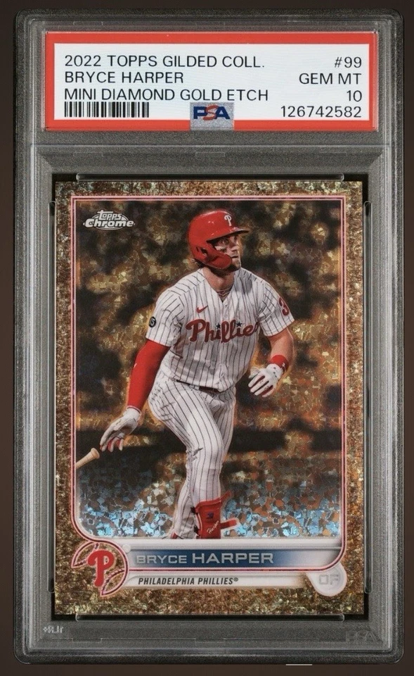 Bryce Harper 2022 Topps Chrome Gilded Gold Mini Diamond Etch #/50 PSA 50 - Image 1 of 2