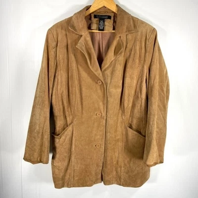 Dialogue Tan Suede Leather Blazer Jacket Coat Womens Plus 1X - Image 1 of 4
