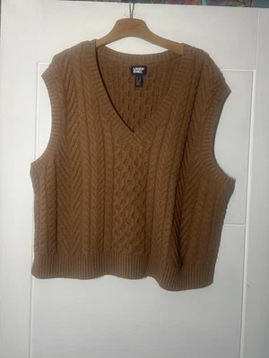 LANDS END Sweater Vest Womens XL Cable Fisherman V-Neck brown - Image 1 of 4