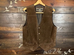 Members Only Suede Leather Vest Vintage 90s Size M Brown - Picture 1 of 11
