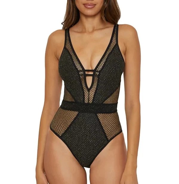 Traje de baño de una pieza de malla metálica Becca Network negro talla grande nuevo con etiquetas Foto 1 de 4
