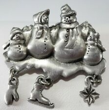 Christmas Holiday  Brooch Pin Pewter Snowman Family with Charms signed LCD 