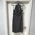 Monsoon Dress Women's Uk 14 Black & White Polka Dot Halter Neck 100% Silk Lined