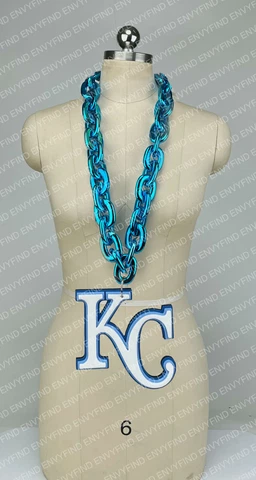 New MLB KANSAS CITY ROYALS TURQUOISE Jumbo Big Fan Chain Necklace Foam MI USA Cover