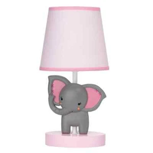 BO - Twinkle Toes Pink & Gray Elephant 11" Nursery Lamp with Shade & Bulb - Picture 1 of 4