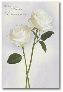 White Rose Silver Wedding Anniversary Card+ Bible Text-Numbers 6:25 - EB8079 - Picture 1 of 1