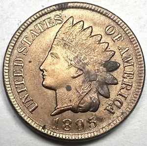 CENTAVO CABEZA INDIA 1895 CENTAVO BU DETALLES LIBERTAD COMPLETA CON BONITAS PLUMAS MONEDA AFILADA - Imagen 1 de 2
