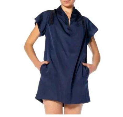 *Vintage Y2K GUCCI Women's 42 Blue Silk Satin Mini Dress Cape Pockets  - Изображение 1 из 4