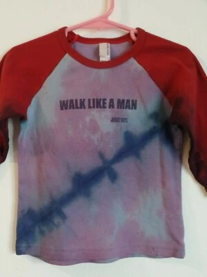 Jersey Boys Shirt Boys Size 4 Blue Tie Dye Red Sleeves Cotton Walk Like A Man  - Image 1 of 4