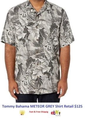 Tommy Bahama Shadow Toucan Camp Half Sleeve Shirt Meteor Grey 100% Silk XL/TG - Image 1 of 2