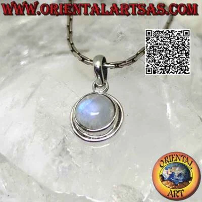Ciondolo in argento 925‰ pietra di luna arcobaleno naturale tonda burattata e bo - Immagine 1 di 4
