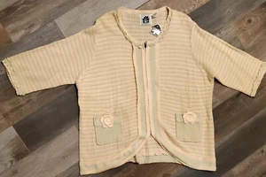 NWT Storybook Knits Womens Yellow Full Zip Ltwt Crochet Cottage Cardigan 3X - Picture 1 of 10