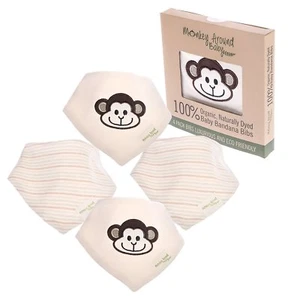 AFFE UM BABY 100 % BIO BANDANA LÄTZCHEN 4ER-PACK NATÜRLICH GEFÄRBT NEU UMWELTFREUND - Bild 1 von 6