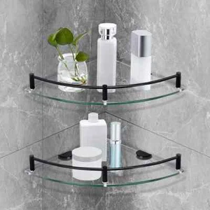 Yorkhomo Bathroom Glass Corner Shelf Tempered Glass Floating Shower Shelves - Picture 1 of 4