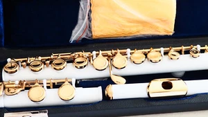 Querflöte Gold Lip 24 kt Korpus weiß, Allergiefrei, YAMA. 211 - Bild 1 von 12