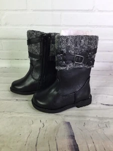 Rachel Shoes Kimmy Boots Black Faux Leather Knit Trim Toddler Girls Size 5 M - Picture 1 of 10