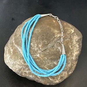 Bracciale Argento Sterling Liquido Blu Turchese Heishi 5S 7” 18362 - Foto 1 di 12