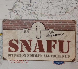 Vtg Style SNAFU 14X8 Metal Sign Kilroy Was Here Mancave Garage Shop NEW - Picture 1 of 2