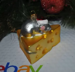 NUEVO ROBERT STANLEY Santa Hat Mouse sobre vidrio de queso adorno 2018 dulces y golosinas - Imagen 1 de 4