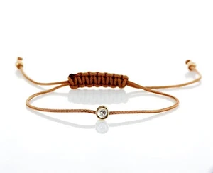 Diamond Bracelet Light Brown Beige String Rope Macrame 0.10Ct 14k Yellow Gold - Picture 1 of 14