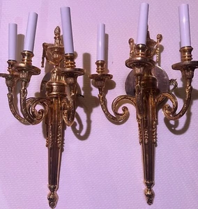 Metropolitan 3 Light 20 inch French Gold Wall Sconce with white candlesticks - Picture 1 of 3
