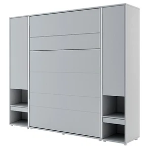 Wandbett 241cm BC Schrankbett Klappbett mit 2 Schränken Led Licht 140x200cm Grau - Bild 1 von 7