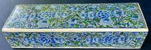 Vintage Box Hand Made India Kashmir Blue Floral 7-7/8" X 2-3/4" X 1-3/4" TR - Picture 1 of 3