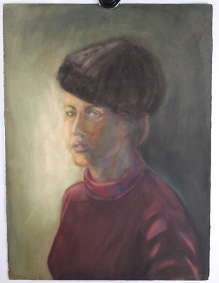 Dama madura en sombrero mediados de siglo pintura pastel retrato de firmado M. Lee Sandy Foto 1 de 4