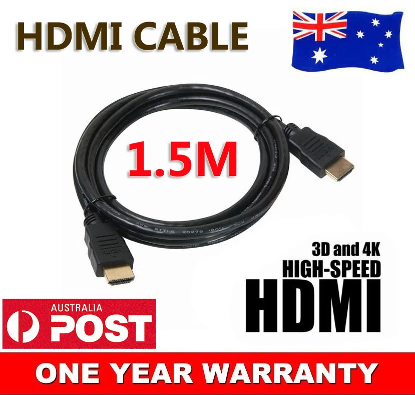 HDMI Cable v1.4 3D Video High Speed Ethernet Full HD 1080p Gold Plated 1.5M AU - Image 1 of 4