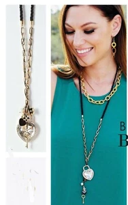 Park Lane "INSTA-GLAM" NECKLACE - Black & Gold w/ Charms, Heart - So CUTE!! - Picture 1 of 4