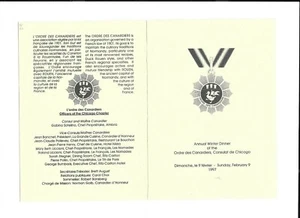 Menú de evento ORDRE DES CANARDIERS cena de primavera 1997 Chicago Chez Carlos restaurado - Imagen 1 de 2