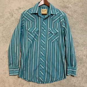 Wrangler Pearl Snap Western Shirt Men Sz XL Blue Stripes Long Sleeve Rodeo VTG - Picture 1 of 13