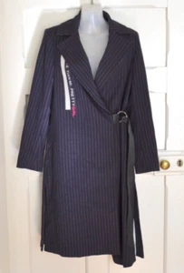 TMI Womens Purple & White Pinstripe Wrap Long Coat Size Small 155/80A - Picture 1 of 23