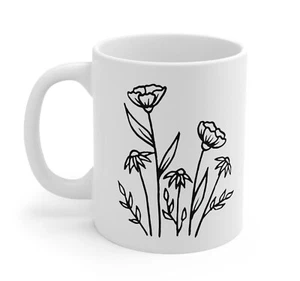 Flower mug, 11oz coffee mug, to give as a gift, woman, mom, birthday, ceramic - Picture 1 of 2