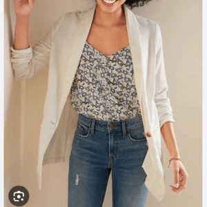 Old Navay Linen Blend Blazer Sz L Sea Salt Cream Oversized Single Button Neutral - Picture 1 of 8