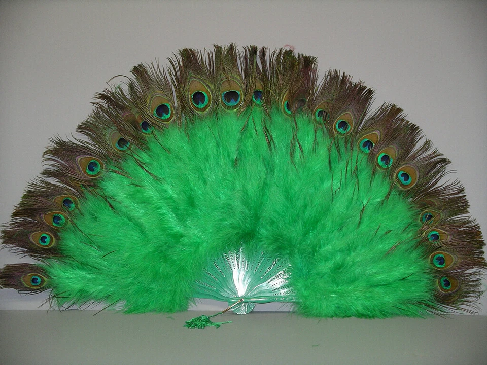 MARABOU FEATHER FAN 带孔雀羽毛 24 英寸 x 14 — 第 1/1 张图片