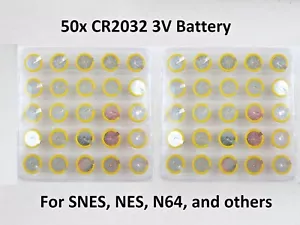 50 Replacement Battery - Super Nintendo NES SNES CR2032 Tabbed Tab Batteries - Picture 1 of 4