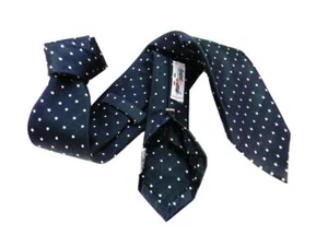 Cravat Sieben Falten Made IN Italy Seide Von Klasse Tupfen Blau - Bild 1 von 4