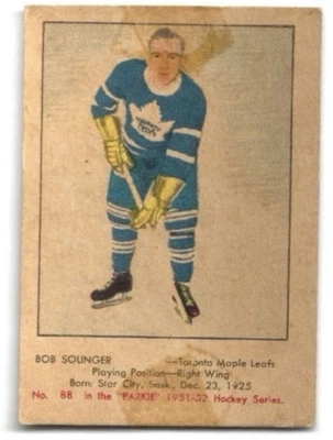 1951-1952 Parkhurst Bob Solinger Rookie Card Hockey Card Toronto Maple Leafs - Image 1 of 2