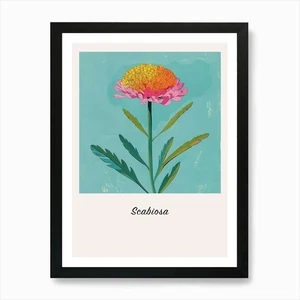 Scabiosa 1 Square Flower Illustrati Framed Wall Art Poster Canvas Print Picture - Picture 1 of 4