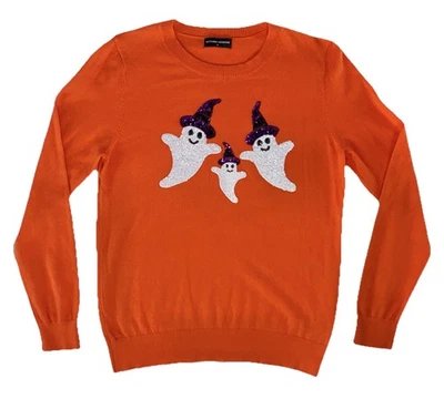 Victoria Harbour Halloween Ghost Sequin Halloween Sweater, Medium Orange - Image 1 of 4