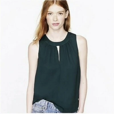 NUEVO CON ETIQUETAS J. Blusa sin mangas de seda Crew Top cuello cerradura verde azulado esmeralda para mujer talla 4” Foto 1 de 4