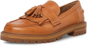 Mocasines sin cordones Steve Madden para mujer 9 M doble borla Minka marrón caqui tostado usados en excelente estado - Imagen 1 de 10