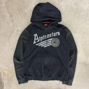 Vintage Y2K Alpinestars Motocross Grunge Black Zip Up Hoodie Adult Medium Logo - Picture 1 of 5