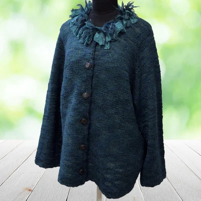 Suéter feminino vintage SUSAN BRISTOL 3W cardigã fita franja colarinho mistura de lã - Imagem 1 de 4