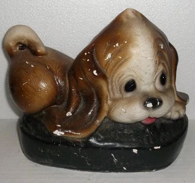 VINTAGE BISQUE Porcelain PIGGY BANK Playful puppy Mexico - Image 1 of 4